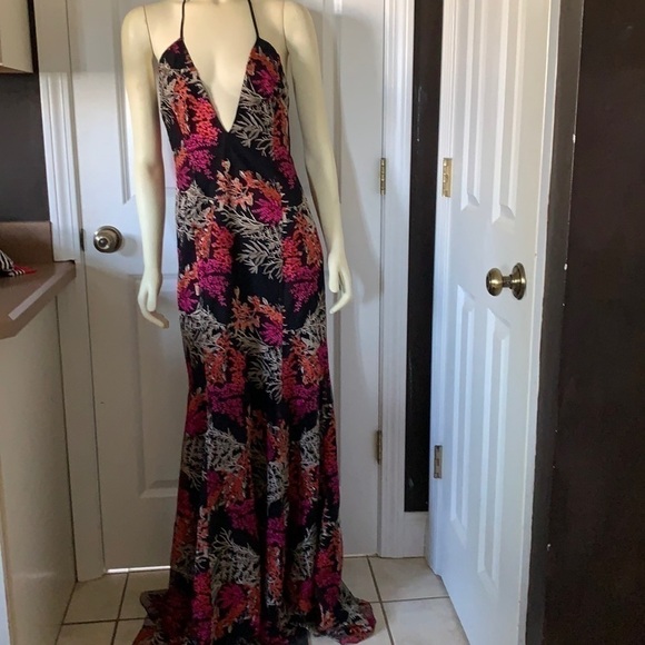 𝅺EUC Stunning Jay Godfrey Cocktail Dress Gown Flor Shimmer Print Size 12 - Picture 1 of 11